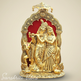 Metal Radha Krishna with Cow Idol | 33 cm Ornate Decorative Showpiece for Puja Room, Home & Office - Retail Maharaj