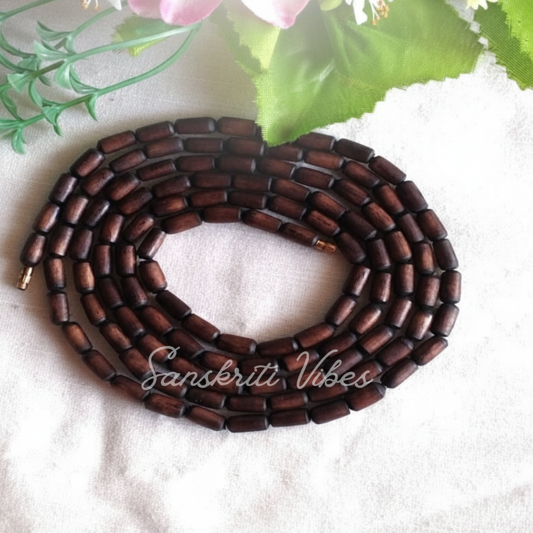 Natural Brown Shyama Pure Tulsi Beads Kanthi Mala - Sacred Neckwear for Spiritual Practices and Devotion - Retail Maharaj