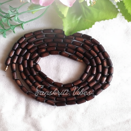Natural Brown Shyama Pure Tulsi Beads Kanthi Mala - Sacred Neckwear for Spiritual Practices and Devotion - Retail Maharaj