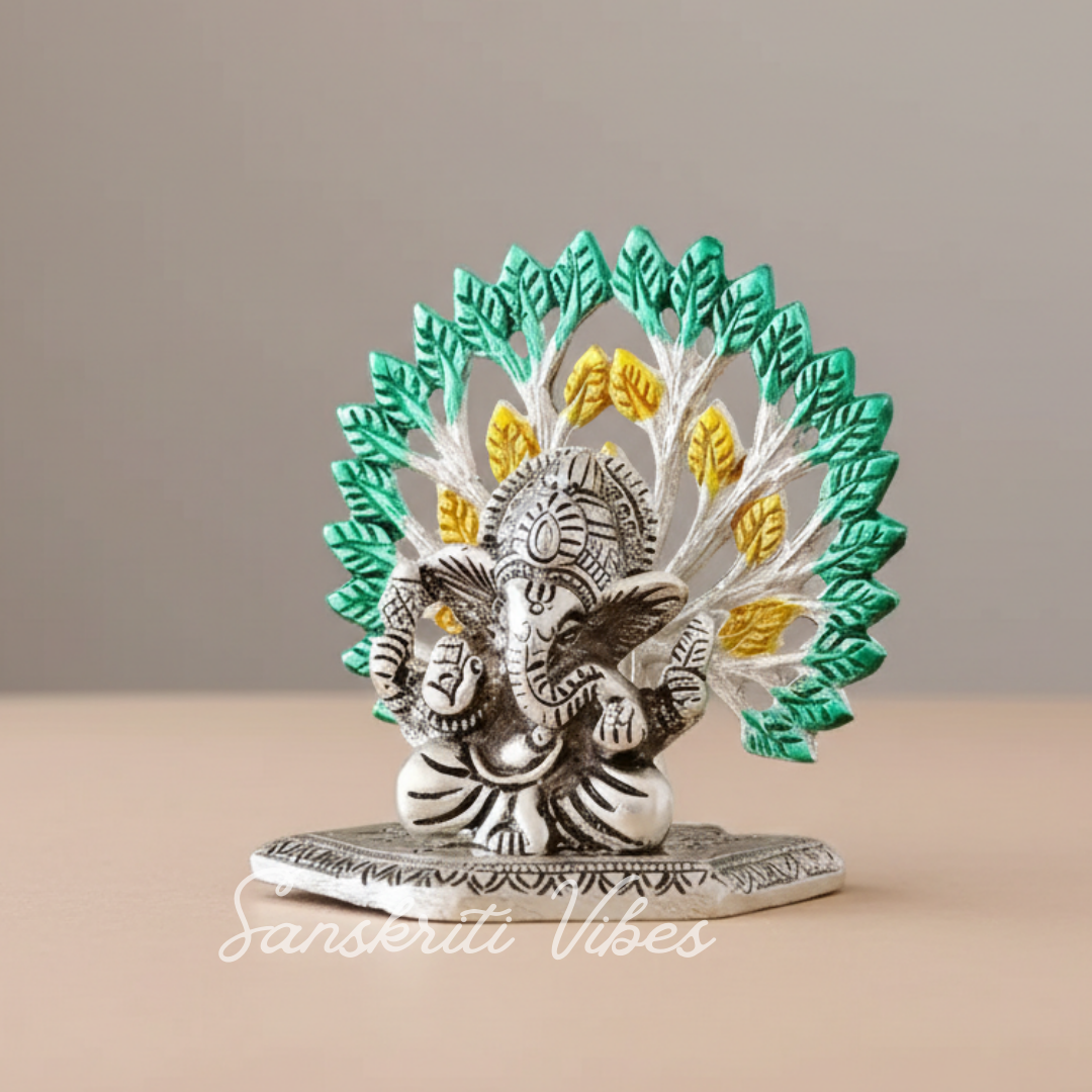 Sanskriti Vibes Metal Home Decorative Kalpavriksha Tree with Ganesh Ji Idols – Silver Plated - Retail Maharaj