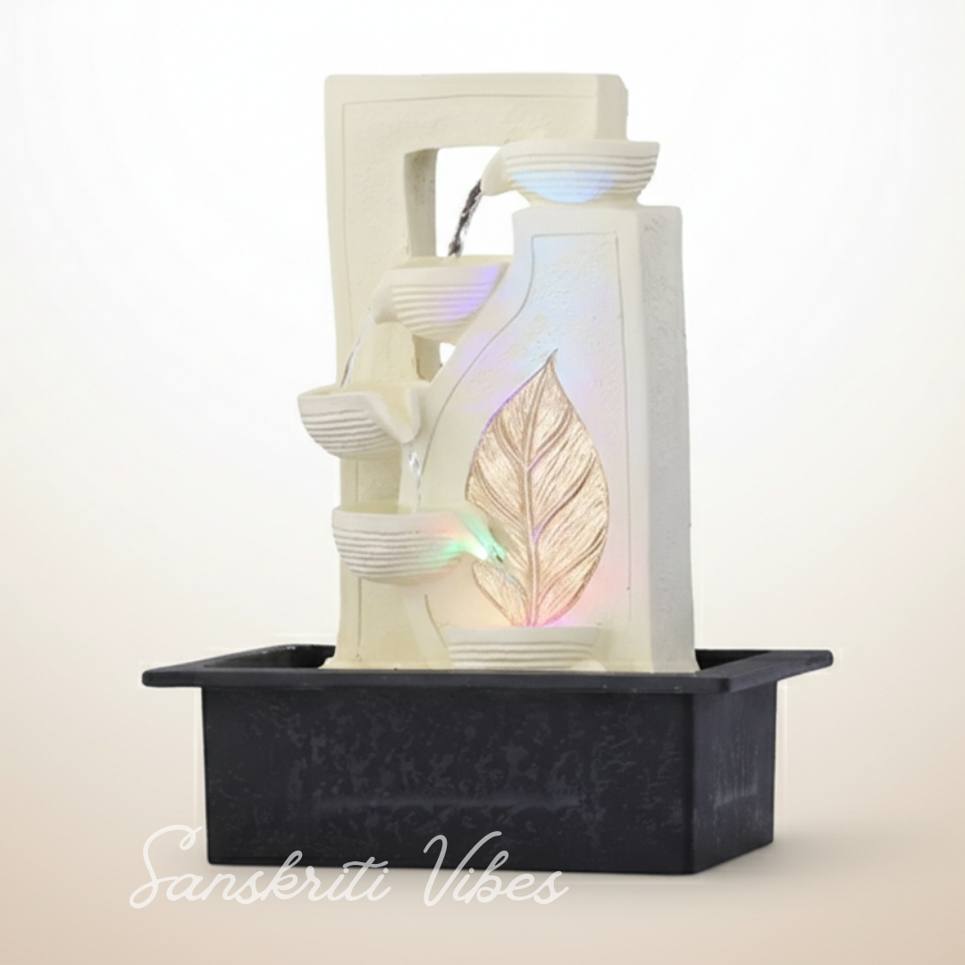 Diya Waterfall Design Table Top Colour Changing Lights Fountain Polyresin Showpiece for Home and Office Décor (40 cm) - Retail Maharaj