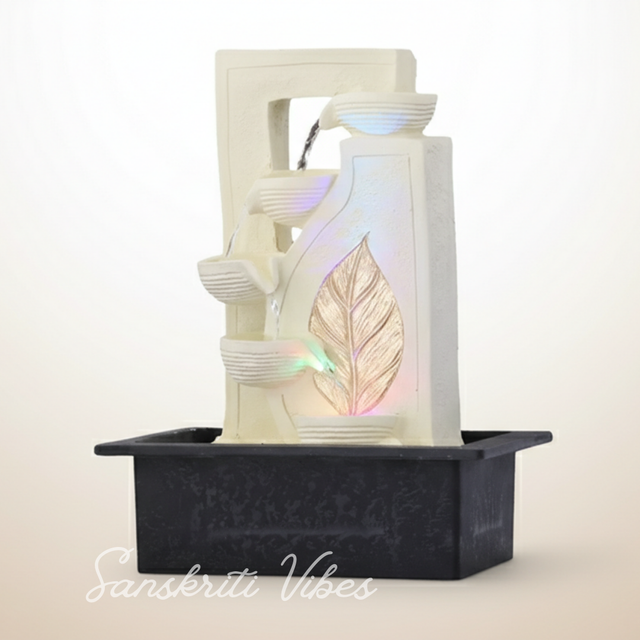 Diya Waterfall Design Table Top Colour Changing Lights Fountain Polyresin Showpiece for Home and Office Décor (40 cm) - Retail Maharaj