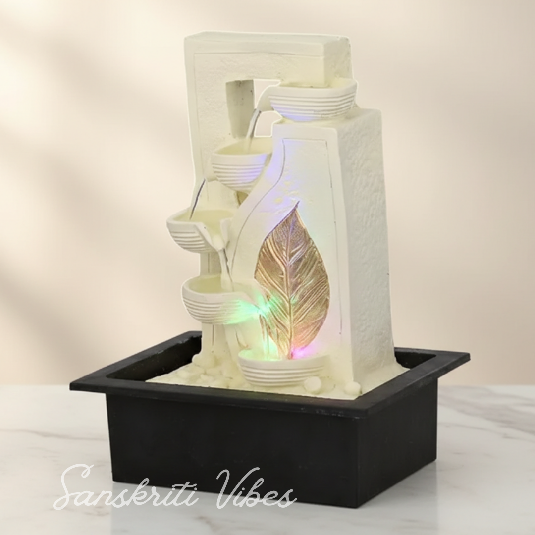 Diya Waterfall Design Table Top Colour Changing Lights Fountain Polyresin Showpiece for Home and Office Décor (40 cm) - Retail Maharaj
