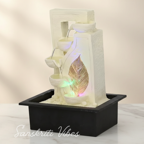 Diya Waterfall Design Table Top Colour Changing Lights Fountain Polyresin Showpiece for Home and Office Décor (40 cm) - Retail Maharaj