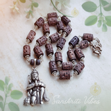 Tulsi Ram Carved Beads Silver Kanthi Mala with Silver Hanuman Ji Locket Pendant Spiritual Rosary - Retail Maharaj