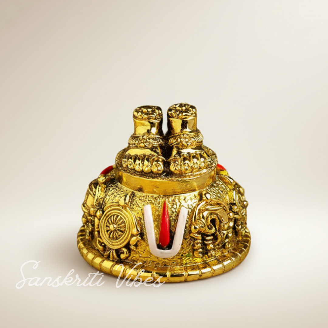 Lord Venkateswara Swami Tirupati Balaji Vishnu Charan Paduka with Shankh Chakra Tilak | Divine Paduka for Pooja Room, Home Temple & Car Dashboard - Retail Maharaj