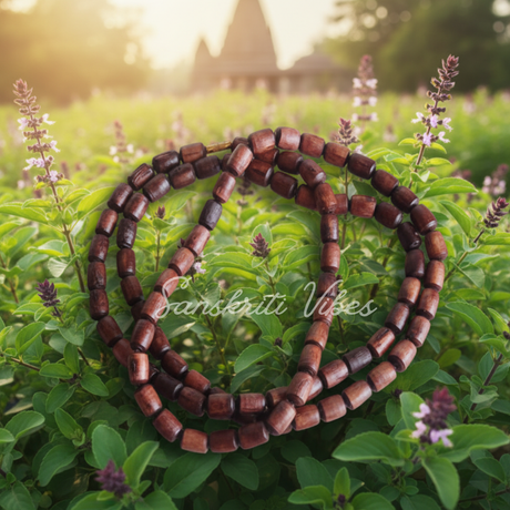Three Round Cylindrical Bead Tulsi Kantha Mala from Vrindavan Dham – Classic Spiritual Neckwear for Devotion - Retail Maharaj