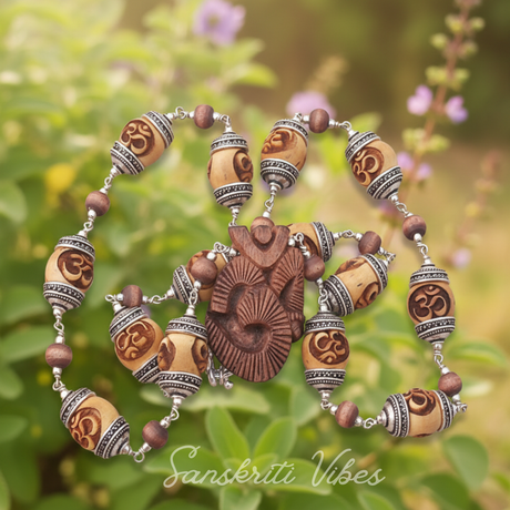 Om Tulsi Locket with Silver Tulsi Mala Spiritual Rosary for Devotion and Protection - Retail Maharaj