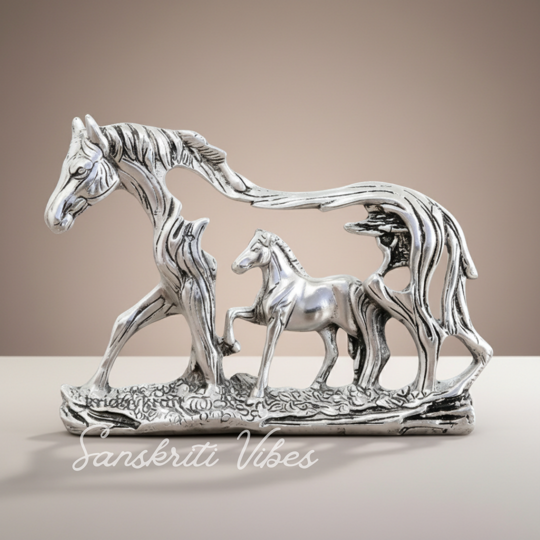 Golden Elegant Metal Horse Family Showpiece Statue for Wealth, Feng Shui and Vastu Home and Office Décor - Retail Maharaj