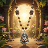Sterling Silver Narasimha Pendant with Heavy Silver Capped Tulasi Beads Spiritual Rosary – Classic/Trendy - Retail Maharaj