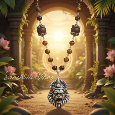Sterling Silver Narasimha Pendant with Heavy Silver Capped Tulasi Beads Spiritual Rosary – Classic/Trendy - Retail Maharaj