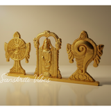 Tirupati Balaji Shankh Chakra Symbol Stand with Balaji Statue | Gold-Plated Antique Decorative Metal Idol for Car Dashboard, Home Temple & Office Table - Retail Maharaj