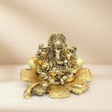 Gold Plated Antiques Ganesha Ji On Flower For Pooja Room Decorative Showpiece For Home - Retail Maharaj