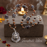 Sterling Silver Narasimha Pendant with Heavy Silver Capped Tulasi Beads Spiritual Rosary – Classic/Trendy - Retail Maharaj