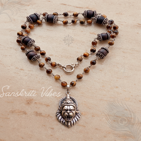 Sterling Silver Narasimha Pendant with Heavy Silver Capped Tulasi Beads Spiritual Rosary – Classic/Trendy - Retail Maharaj