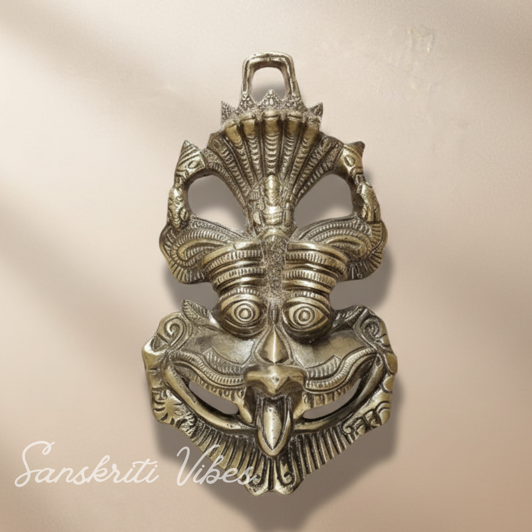 Metal Nazar Battu with Naag Ganesha for Evil Eye Protection – Nazar Suraksha Kawach Mask (Grey, Medium, Glossy Finish, Made in India)