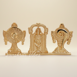 Tirupati Balaji Shankh Chakra Symbol Stand with Balaji Statue | Gold-Plated Antique Decorative Metal Idol for Car Dashboard, Home Temple & Office Table - Retail Maharaj