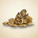 Gold Plated Antiques Ganesha Ji On Flower For Pooja Room Decorative Showpiece For Home - Retail Maharaj