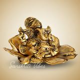 Gold Plated Antiques Ganesha Ji On Flower For Pooja Room Decorative Showpiece For Home - Retail Maharaj