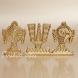 Tirupati Balaji Shankh Chakra Namah Symbol Stand | Gold-Plated Antique Decorative Idol for Car Dashboard & Home Temple - Retail Maharaj