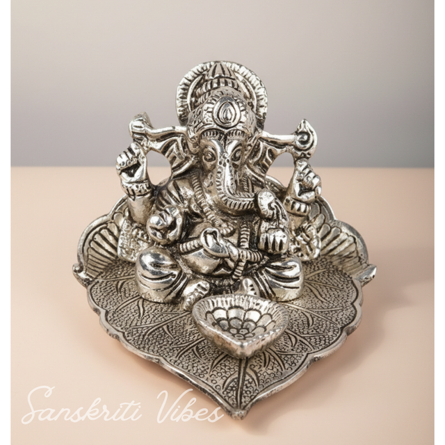 Ganesha With Diya Metal Statue - Retail Maharaj