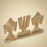 Tirupati Balaji Shankh Chakra Namah Symbol Stand | Gold-Plated Antique Decorative Idol for Car Dashboard & Home Temple - Retail Maharaj