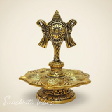 Tirupati Balaji Panch Mukhi Diya with Chakra Stand | Gold-Plated 5 Batti Metal Diya for Home & Office Pooja Room Decoration - Retail Maharaj