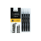 Brustro Fude Hard Tip Black Ink Brush Pen Set of 4 (Extra Fine, Fine, Medium, Bold) - Retail Maharaj