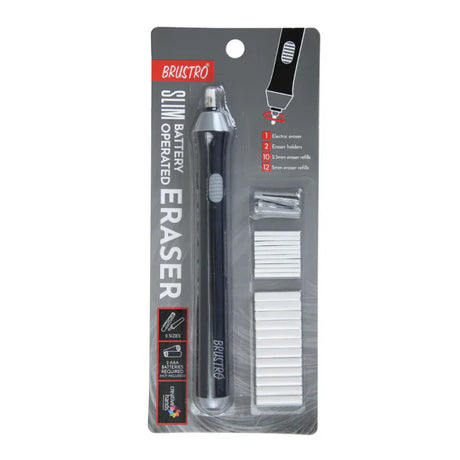 Brustro Slim Battery Operated Automatic Eraser – Precision Erasing with 22 Refills & 2 Eraser Holders - Retail Maharaj