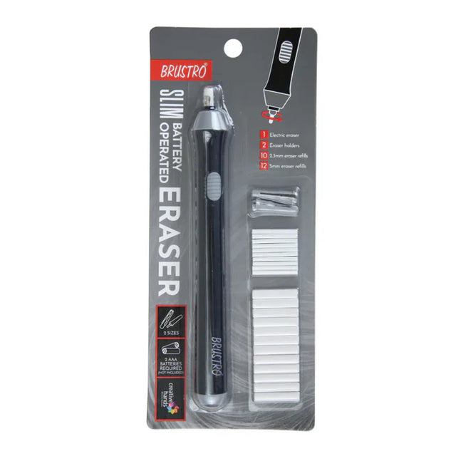 Brustro Slim Battery Operated Automatic Eraser – Precision Erasing with 22 Refills & 2 Eraser Holders - Retail Maharaj