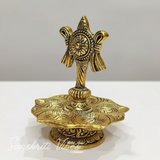 Tirupati Balaji Panch Mukhi Diya with Chakra Stand | Gold-Plated 5 Batti Metal Diya for Home & Office Pooja Room Decoration - Retail Maharaj