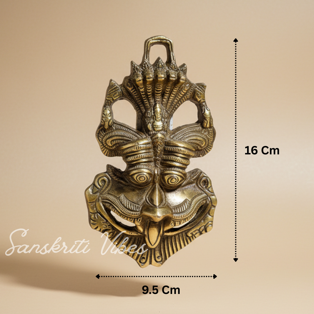 Metal Nazar Battu with Naag Ganesha for Evil Eye Protection – Nazar Suraksha Kawach Mask (Grey, Medium, Glossy Finish, Made in India)