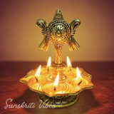 Tirupati Balaji Panch Mukhi Diya with Chakra Stand | Gold-Plated 5 Batti Metal Diya for Home & Office Pooja Room Decoration - Retail Maharaj