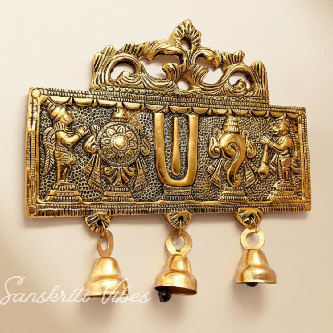 Wall Hanging Tirupati Balaji Shankh Chakra Tilak with Hanuman Ji & Garud | Gold-Plated Decorative Symbol for Home Temple & Entrance - Retail Maharaj
