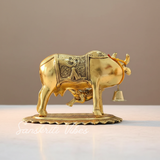 Metal Om Kamdhenu Cow and Calf Statue Religious Gau Mata Idol for Home and Office Décor - Retail Maharaj