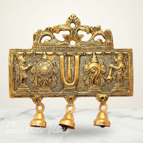 Wall Hanging Tirupati Balaji Shankh Chakra Tilak with Hanuman Ji & Garud | Gold-Plated Decorative Symbol for Home Temple & Entrance - Retail Maharaj