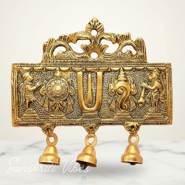 Wall Hanging Tirupati Balaji Shankh Chakra Tilak with Hanuman Ji & Garud | Gold-Plated Decorative Symbol for Home Temple & Entrance - Retail Maharaj