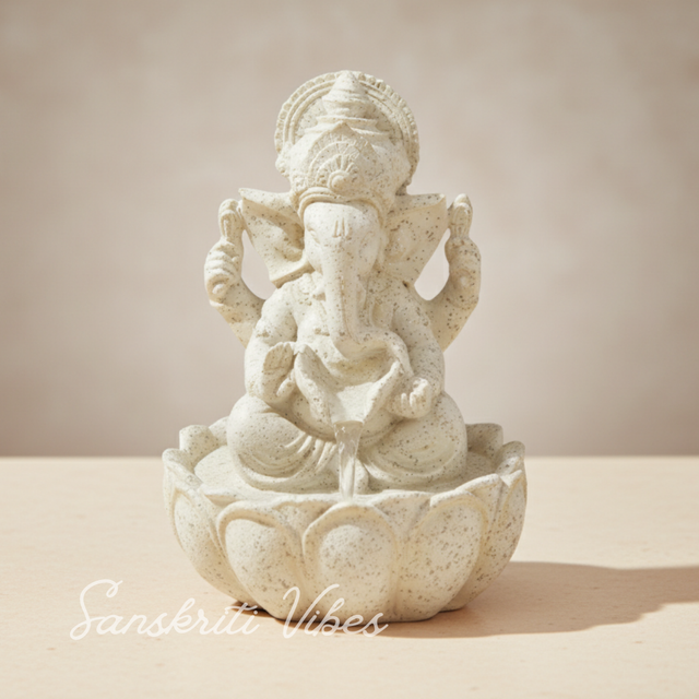 Lotus Ganesh Off White Waterfall Design Table Top Colour Changing Lights Fountain Polyresin Showpiece for Home Décor (26 cm) - Retail Maharaj