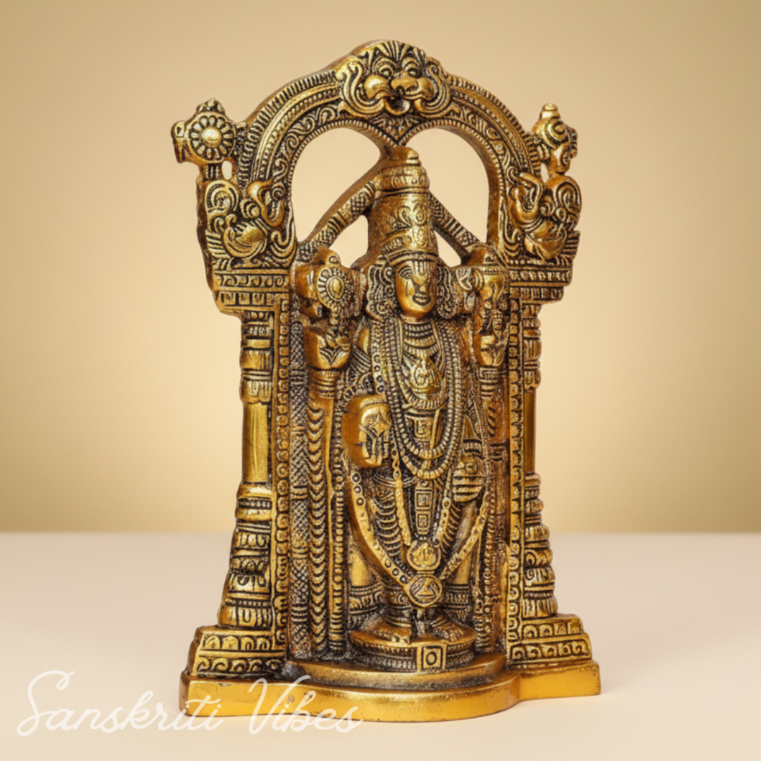 Tirupati Balaji Metal Statue | Sri Venkateswara Murti | Glossy Gold-Plated Aluminium Idol for Home Temple & Office Decoration - Retail Maharaj