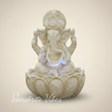 Lotus Ganesh Off White Waterfall Design Table Top Colour Changing Lights Fountain Polyresin Showpiece for Home Décor (26 cm) - Retail Maharaj