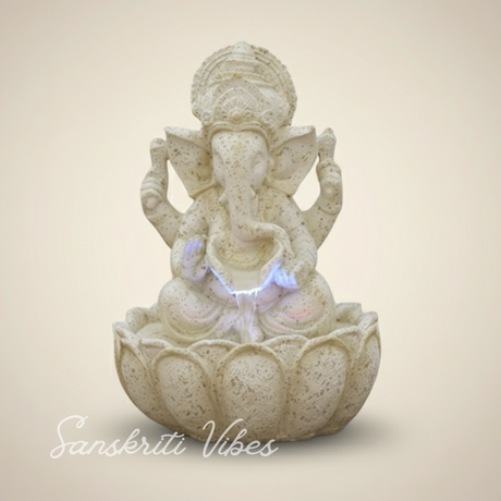Lotus Ganesh Off White Waterfall Design Table Top Colour Changing Lights Fountain Polyresin Showpiece for Home Décor (26 cm) - Retail Maharaj