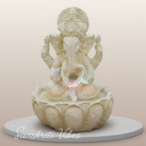 Lotus Ganesh Off White Waterfall Design Table Top Colour Changing Lights Fountain Polyresin Showpiece for Home Décor (26 cm) - Retail Maharaj