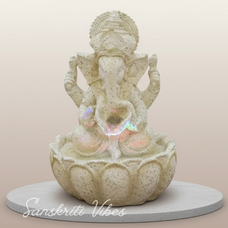 Lotus Ganesh Off White Waterfall Design Table Top Colour Changing Lights Fountain Polyresin Showpiece for Home Décor (26 cm) - Retail Maharaj