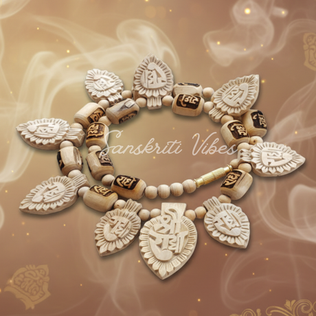 Vrindavan Dham Radhe Radhe Radhe Naam Tulsi Kanthi Haar – Spiritual Necklace for Devotion - Retail Maharaj