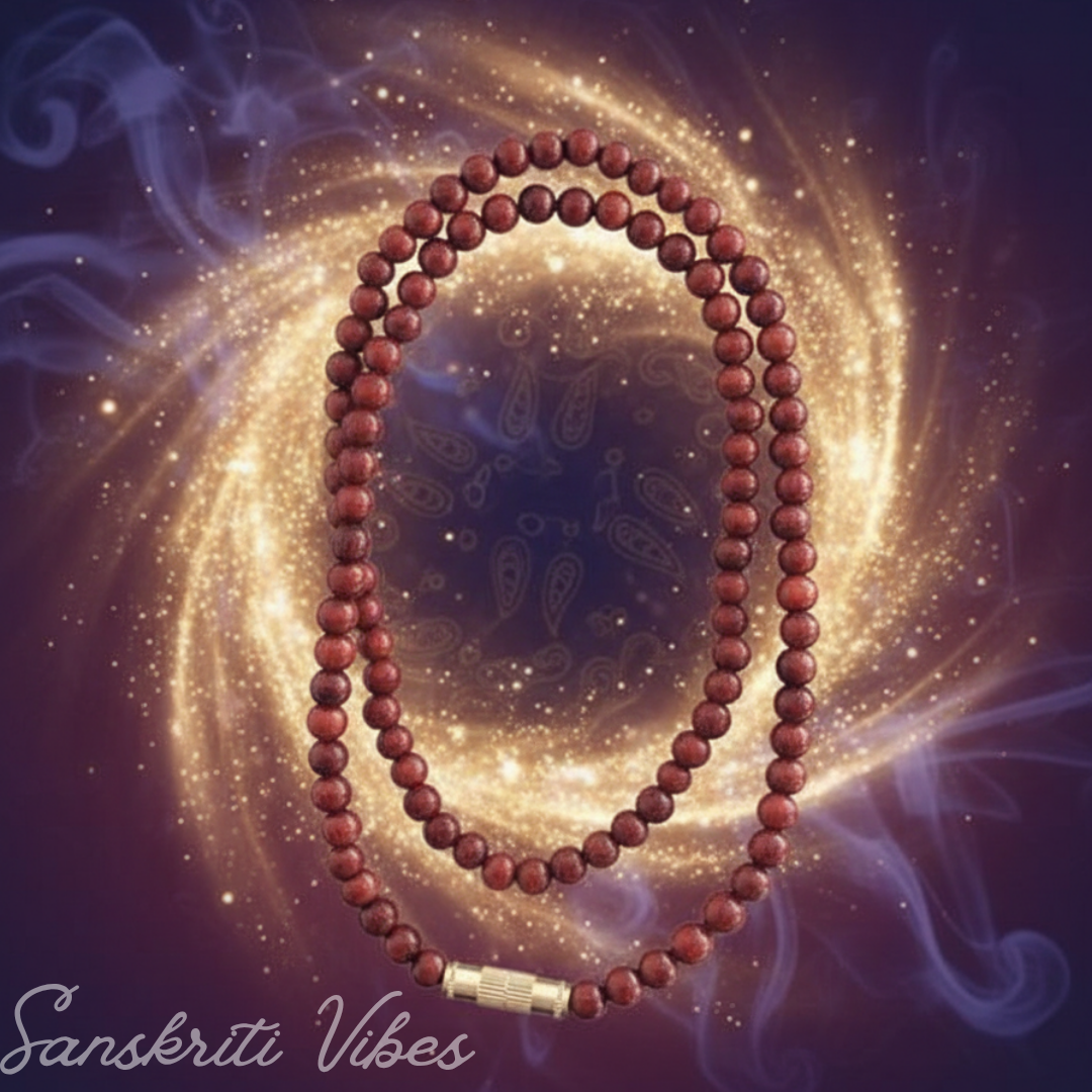 Red Chandan Sandalwood Mala for Neck Design Original Red Sandalwood Necklace 24 Inch Natural Spiritual Healing Mala - Retail Maharaj