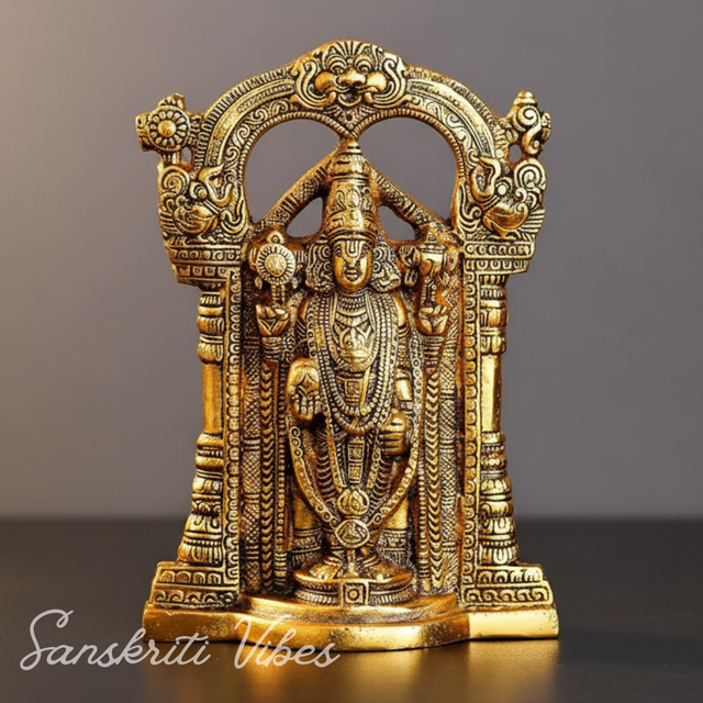 Tirupati Balaji Metal Statue | Sri Venkateswara Murti | Glossy Gold-Plated Aluminium Idol for Home Temple & Office Decoration - Retail Maharaj