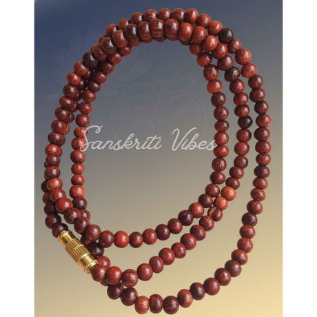 Red Chandan Sandalwood Mala for Neck Design Original Red Sandalwood Necklace 24 Inch Natural Spiritual Healing Mala - Retail Maharaj