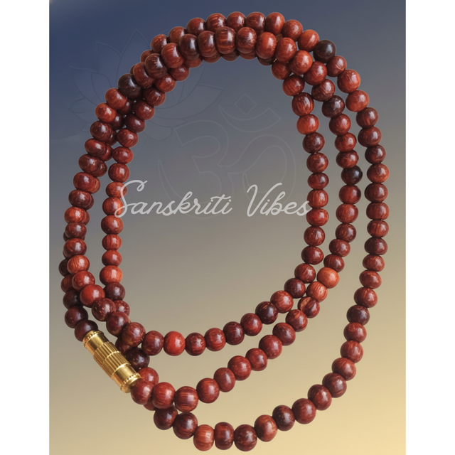 Red Chandan Sandalwood Mala for Neck Design Original Red Sandalwood Necklace 24 Inch Natural Spiritual Healing Mala - Retail Maharaj