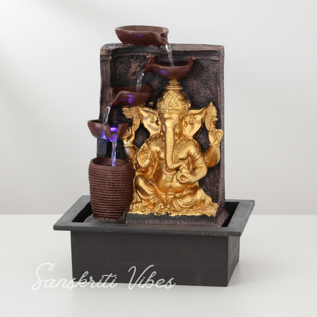 Big Ganesh Waterfall Design Table Top Colour Changing Lights Fountain Polyresin Showpiece for Home Décor (38 cm) - Retail Maharaj