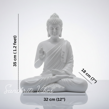 Decorative Buddha Meditation Pose Statue, White Ceramic, 35 cm Height - Retail Maharaj